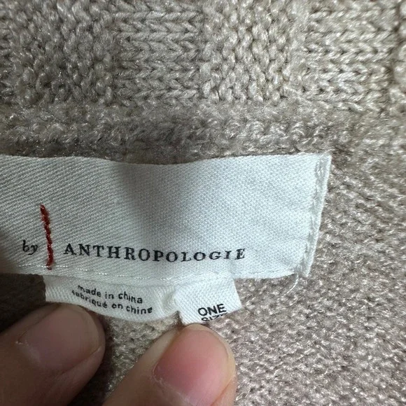 Anthropologie Cozy Cable Knit Open Front Cardigan Sweater Beige One Size - Picture 3 of 7